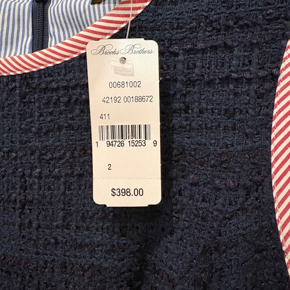 💙🩷BROOKS BROTHERS WOVEN COTTON TWEED BOUCLE SHEATH DRESS & JACKET IN NAVY BLUE! - Picture 7 of 11